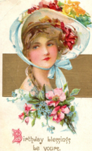 Birthday Blessings Beautiful Woman 1909 Postcard Vintage Embossed - £9.73 GBP