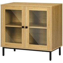 Modern Glass Door Sideboard Buffet Dining Storage Cabinet in Oak Wood Fi... - $195.99