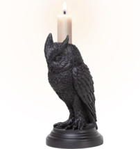 Alchemy Gothic Black Owl of Astrontiel Tapered Resin Candle Stick Holder V116 - £22.87 GBP