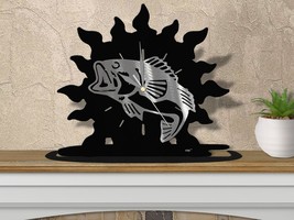 15.5in W Fishing Theme Sunrise Shelf or Mantel Clock - Jumping Bass - $109.00