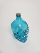 Glass Skull Head Apothecary Bottle with Cork Stopper Teal Blue Halloween - £16.97 GBP