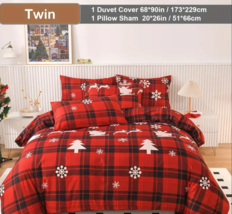 2 Pcs Set Twin Christmas Duvet Cover &amp; Pillow Sham Bedding Red - £15.72 GBP