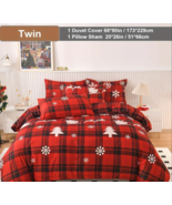 2 Pcs Set Twin Christmas Duvet Cover &amp; Pillow Sham Bedding Red - £15.69 GBP