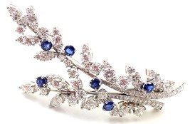 Authentic! Vintage Tiffany &amp; Co. Platinum Diamond Sapphire Flower Pin Br... - £12,962.58 GBP