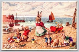 Vintage anthropomorphic bunnies bunny seaside fun beach rabbits Postcard Helps - £15.81 GBP