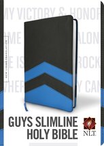 Guys Slimline Bible NLT, TuTone (Red Letter, LeatherLike, Charcoal/Blue ... - $47.96