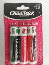 NEW Lot of 3 Chapstick Classic Cherry Strawberry Spearmint Flavor Lip Balms - £6.22 GBP