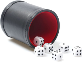Felt Lined PU Leather Dice Cup Set with 6 Dot Dices (Black, Pack of 1) - $13.99