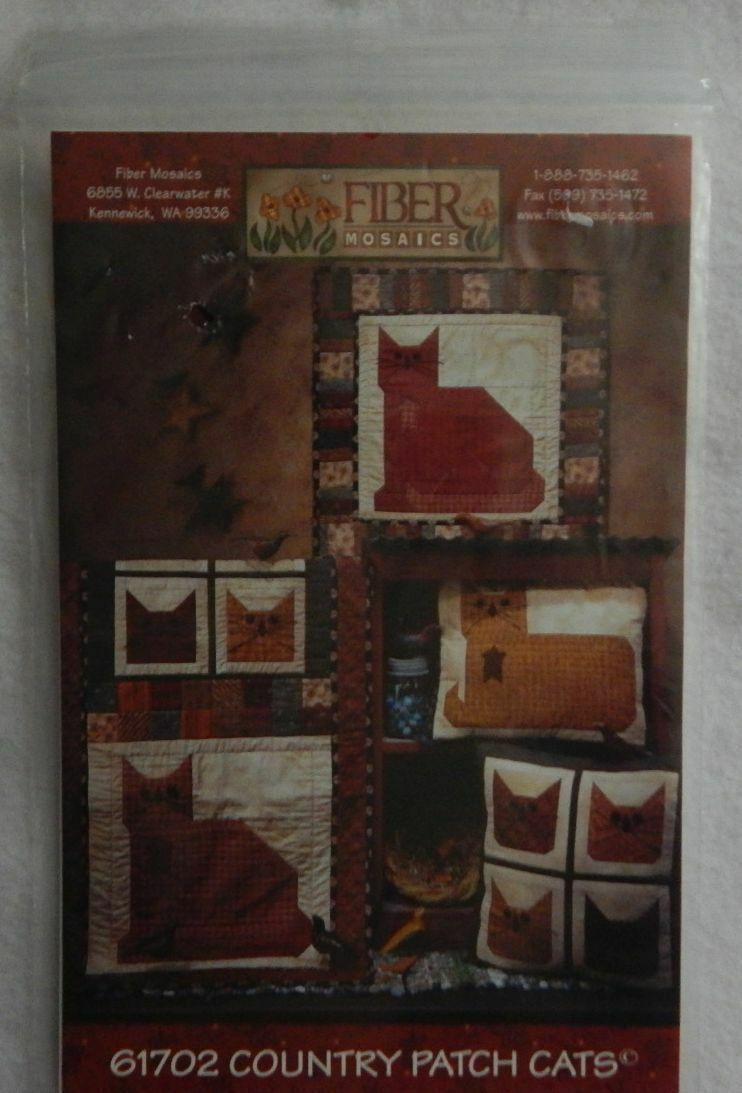 Fiber Mosaics Pattern #61702 Country Patch Cats Quilt, Pillow & Runner NEW - $10.99