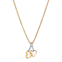 14K Yellow Gold &amp; Diamond Double Hearts Necklace - £183.84 GBP