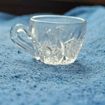 Vintage Clear Glass Mini Tea Cup Unbranded Cute Collectible Pressed Cut - £11.75 GBP