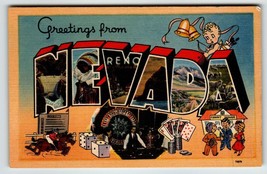 Greetings From Reno Nevada Casinos Cupid Large Big Letter Postcard Linen Tichnor - £31.19 GBP