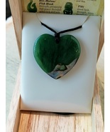 New zealand paua / Jade Heart shape Pendant / Long necklace 45mm - $80.00
