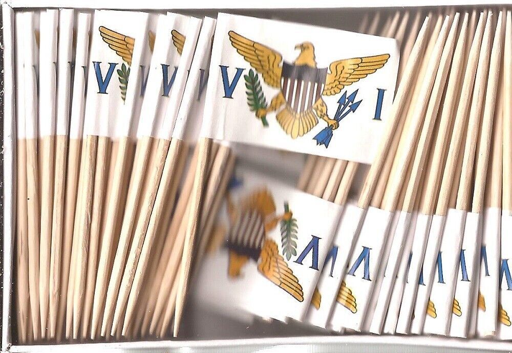 One Box of 100 US Virgin Islands Toothpick Flags, 100 Small Internationa... - $7.90