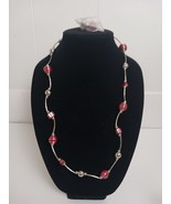 Red Silver Spiral Cage Beaded Shel Necklace And Earring Set - $319.83 MXN