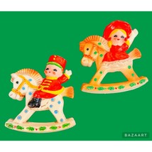 Vintage Christmas Toy Soldier And Baby Doll On a Rocking Horse Set Of 2 - $19.79