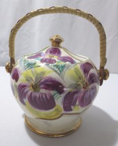 Vintage Sadler Purple Lily Biscuit Cookie Jar Bamboo handle - £31.63 GBP