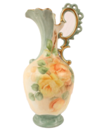 Ewer Vase 14 Inch Tall Hand Painted Roses and Gold Accents Signed by Artist - $34.11 CAD