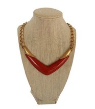 Vtg Monet gold tone 17 inch burgundy enamel &amp; chain choker collar necklace - £23.44 GBP