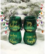 TMD HOLDINGS Santa&#39;s Little Helper Green Stemless Wine Glasses Set, 4 Pi... - £14.14 GBP