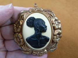 (CA20-88) RARE African American LADY ivory + black CAMEO oval brass Pin Pendant - £26.90 GBP