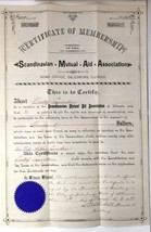 c.1888 Scandinavian Mutual Aid Association of Illinois Certificate of Me... - $69.99