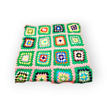 Crocheted Lap Blanket Throw 30 x 32 Vintage Retro Color Squares - $19.78