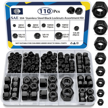 110-Piece Black Nylon Insert Locknut Assortment Kit, SAE Sizes, 304 SS - $446.65 MXN
