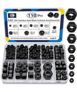 110-Piece Black Nylon Insert Locknut Assortment Kit, SAE Sizes, 304 SS - $446.65 MXN