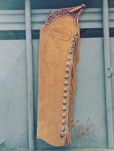 Handmade Floral Tooled Yokes Buckskin Leather Chaps Western Cowboy Rodeo Style - £79.73 GBP+