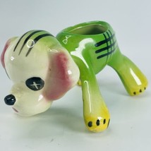 Kitsch Pottery Green Puppy Dog Planter Vase Button Eyes Vtg Mid-Century Ceramic - £16.92 GBP