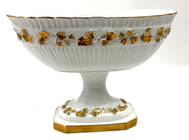 Vintage Lenwile Ardalt Artware Floral Fruit Vine Pedestal Bowl Centerpiece Gold - £22.51 GBP