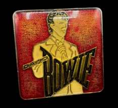 Vintage Square David Bowie Metal Pinback Rare Glam Rock New wave 80s 1&quot; - $14.00