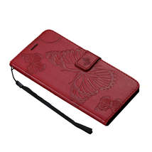 Anymob Huawei Red Leather Phone Case Butterfly Flip Wallet Cover Protection - £21.16 GBP