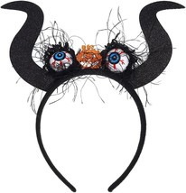 Devil Horns Headband Black Gothic Horn Hair Hoop Halloween Eyes Hair Band Cospla - £19.82 GBP