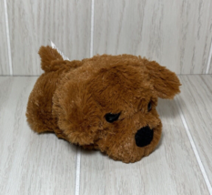 Greenbrier small brown Plush puppy dog lying down black eyes felt tummy - £7.39 GBP