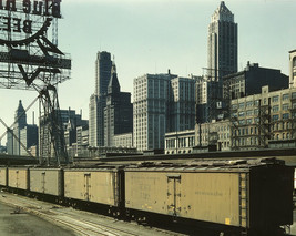 Illinois Central Railroad freight terminal in downtown Chicago 1943 Photo Print - $8.81+