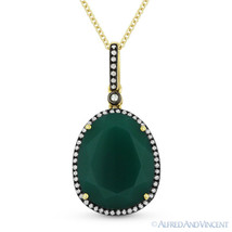 5.89ct Green Agate &amp; Diamond Pave 14k Yellow Black Gold Pendant &amp; Chain Necklace - £523.87 GBP