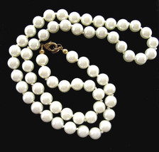 Glass Faux Pearl Bead Necklace Vintage 14K Ge Single Strand, Signed Wlind - £16.32 GBP