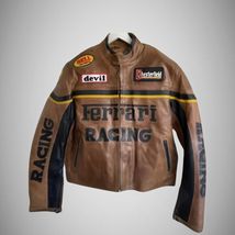 Ferrari Brown Leather Jacket - Rare Retro F1 Racing Moto Style - £186.80 GBP