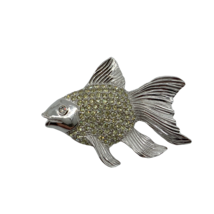 Vintage Sterling Can Ber Citrine Canary Yellow Stones Goldfish Figural Brooch - £42.12 GBP