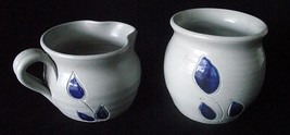 Williamsburg VA Pottery Pitcher Blue Creamer Sugar Bowl Vase Leaves Container 2 - £20.13 GBP