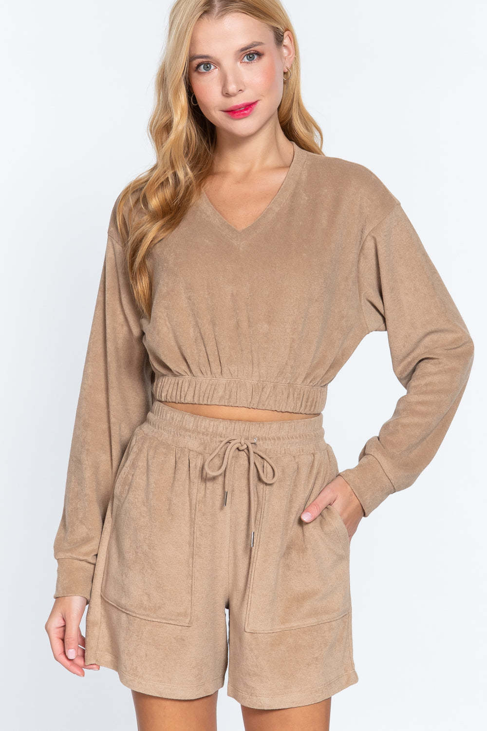 Elasticized Hem Terry Towelling Top - $12.00