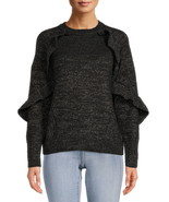 Time and Tru Women&#39;s Shimmering Metallic Ruffle Sweater  Black Size M (8... - $36.10 CAD