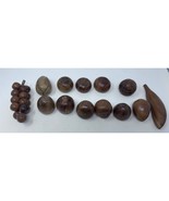 Wooden Monkey Pod Vintage 13 Piece Hand Carved Grapes &amp; a Banana  - £28.88 GBP