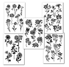 Flower Stencils 5 Pack for Wall Decore Painting Crafts Art Model Tattoo ... - £11.64 GBP