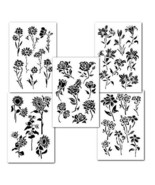 Flower Stencils 5 Pack for Wall Decore Painting Crafts Art Model Tattoo ... - £11.55 GBP