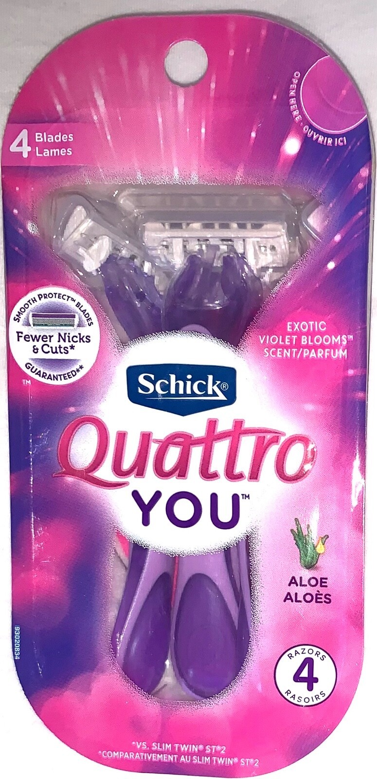 Schick Quattro You Razor, 4 Blades, Violet Blossom Scent, Aloe, Qty 4 - $17.95