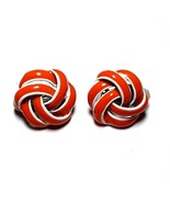 Orange White Round Knot Enamel Clip On Stud Silver Tone Earrings - €8,46 EUR