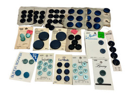 Sewing Buttons Lot of 14 Blue Navy Round Mixed Cards Basic &amp; Fashion Styles - $12.84